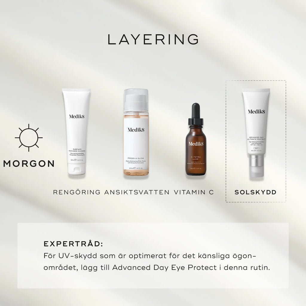 Lagerguide för hudvårdsrutin med Advanced Day Ultimate Protect från Medik8.