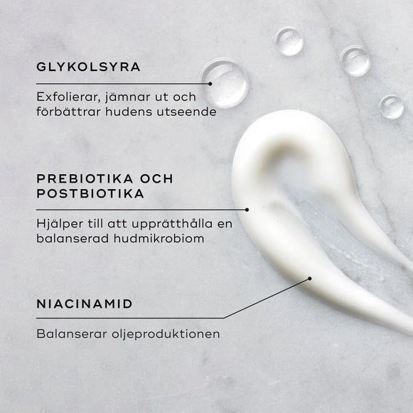 Närbild av konsistensen av Balance Moisturiser med glykolsyra, pre- och postbiotika samt niacinamid.-hover-34