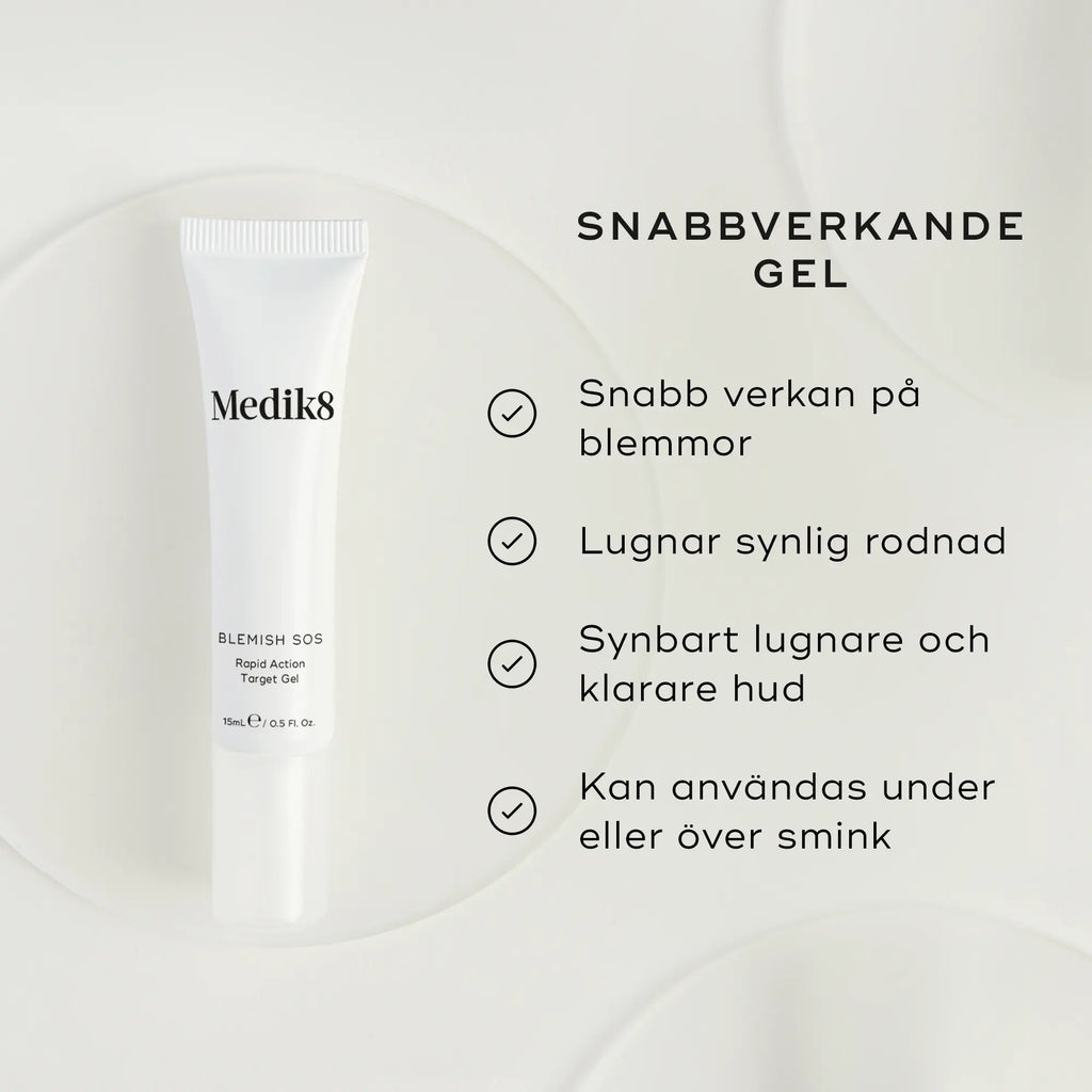 Medik8 Blemish SOS Rapid Action Target Gel, beskrivning av egenskaper och fördelar.