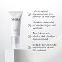 Medik8 Eyelift Peptides tub och produktfördelar, inklusive att reducera fina linjer och puffighet.