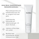 Produktbild av Medik8 Surface Radiance Cleanse med text om produktens fördelar, bland annat exfolierande syror och hudutjämnande egenskaper.