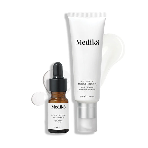 Medik8 Balance Moisturiser och Glycolic Acid Activator, 97% oljefri probiotisk fuktighetskräm och exfolierande glykolsyraaktivator.-1