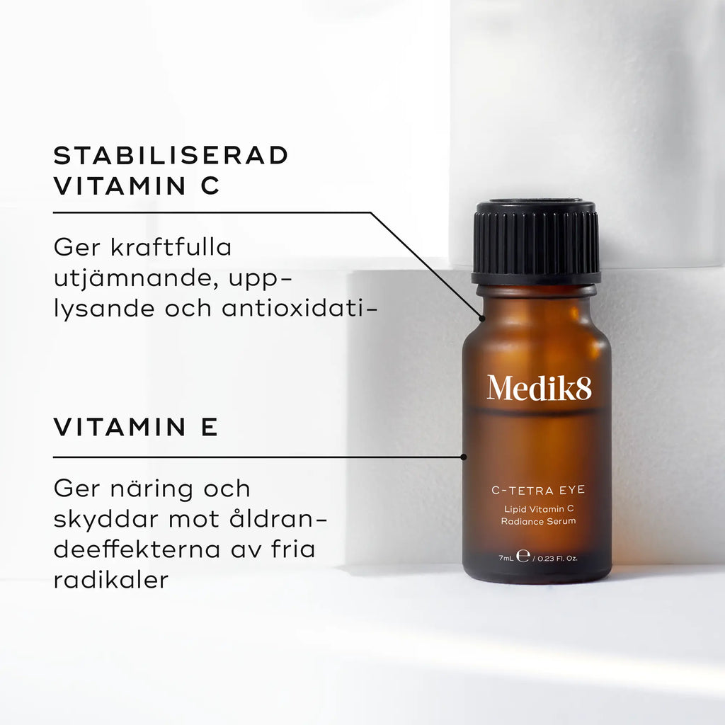 Medik8 C-Tetra Eye med information om stabiliserat vitamin C och vitamin E.
