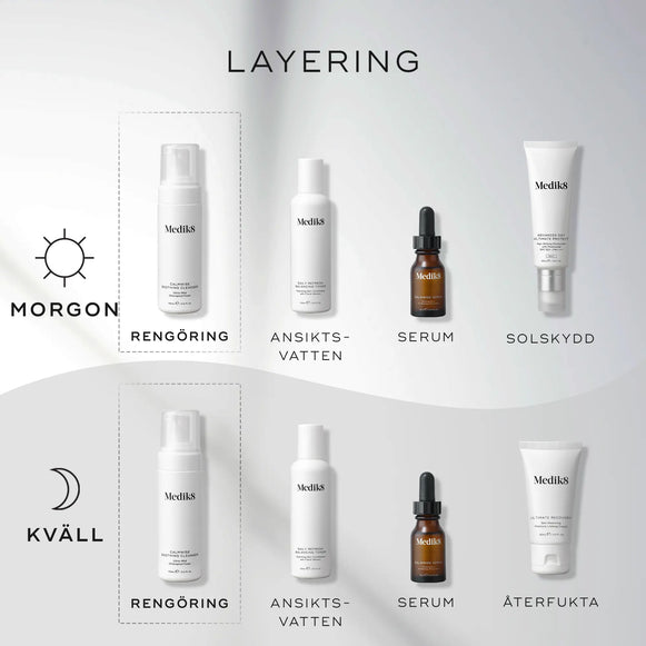 Instruktion för hur man lägger till Calmwise Soothing Cleanser i sin hudvårdsrutin, både morgon och kväll.-hover-46