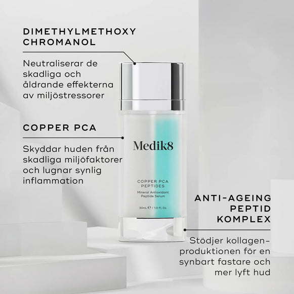 Flaska Medik8 Copper PCA Peptides med detaljer om nyckelingredienser som koppar PCA och anti-age-peptidkomplex som skyddar huden.-hover-53