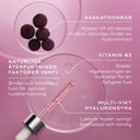 Bild av ingredienser i Hydr8 B5 Intense, som saskatoonbär, multi-weight hyaluronsyra, vitamin B5 och naturliga fuktighetsgivande faktorer (NMF).